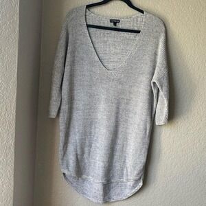 Express Women's Grey V-Neck Knit Tunic Sweater S Small